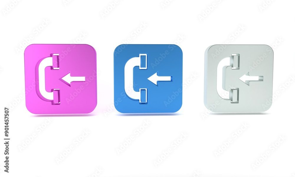 Colorful Incoming call phone icon isolated on white background. Phone sign. Telephone handset. Minimalism concept. 3D render illustration Colorful Incoming call phone icon isolated on white background. Phone sign. Telephone handset. Minimalism concept. 3D render illustration