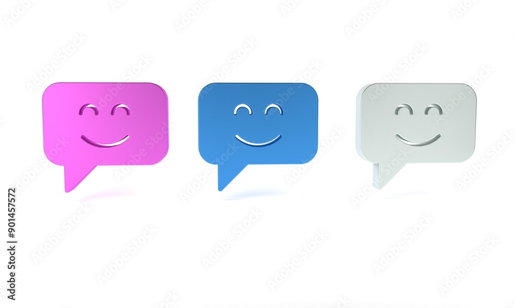 Colorful Smile face icon isolated on white background. Smiling emoticon. Happy smiley chat symbol. Minimalism concept. 3D render illustration Colorful Smile face icon isolated on white background. Smiling emoticon. Happy smiley chat symbol. Minimalism concept. 3D render illustration