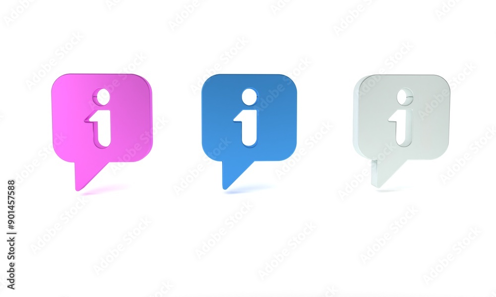 Fototapeta premium Colorful Information icon isolated on white background. Minimalism concept. 3D render illustration