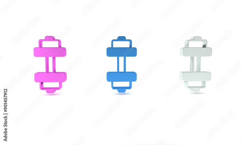 Colorful Dumbbell icon isolated on white background. Muscle lifting, fitness barbell, sports equipment. Minimalism concept. 3D render illustration
