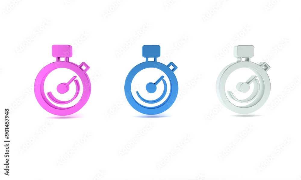Colorful Stopwatch icon isolated on white background. Time timer sign. Chronometer sign. Minimalism concept. 3D render illustration Colorful Stopwatch icon isolated on white background. Time timer sign. Chronometer sign. Minimalism concept. 3D render illustration