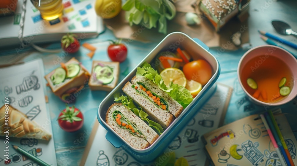 Homey Delights Wholesome Lunchbox Spread in a Cozy Kitchen Setting Homey Delights Wholesome Lunchbox Spread in a Cozy Kitchen Setting