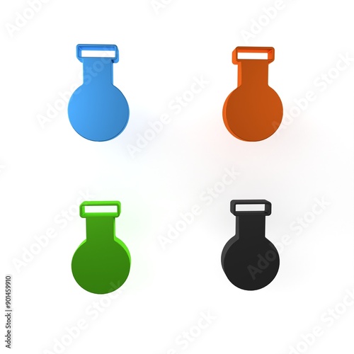 Colorful Test tube and flask chemical laboratory test icon isolated on white background. Laboratory glassware sign. Minimalism concept. 3D render illustration