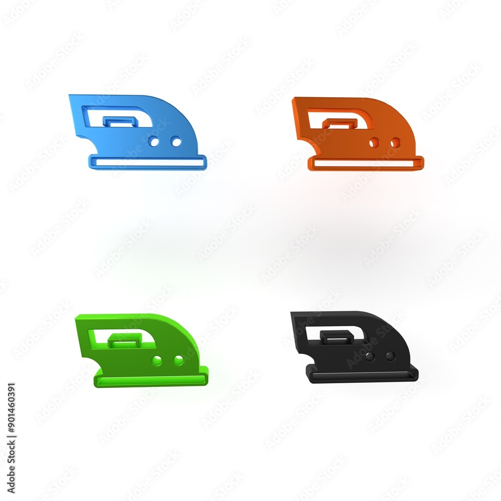 Colorful Electric iron icon isolated on white background. Steam iron. Minimalism concept. 3D render illustration
