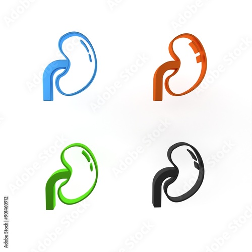 Colorful Human kidney icon isolated on white background. Minimalism concept. 3D render illustration