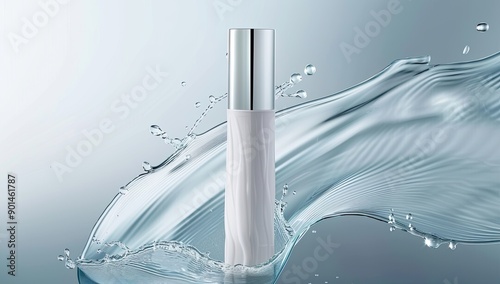 Elegant Skincare Bottle with Water Waves photo