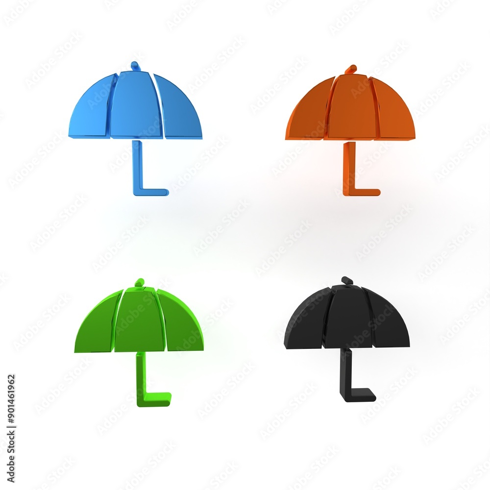 Colorful Umbrella icon isolated on white background. Insurance concept. Waterproof icon. Protection, safety, security concept. Minimalism concept. 3D render illustration
