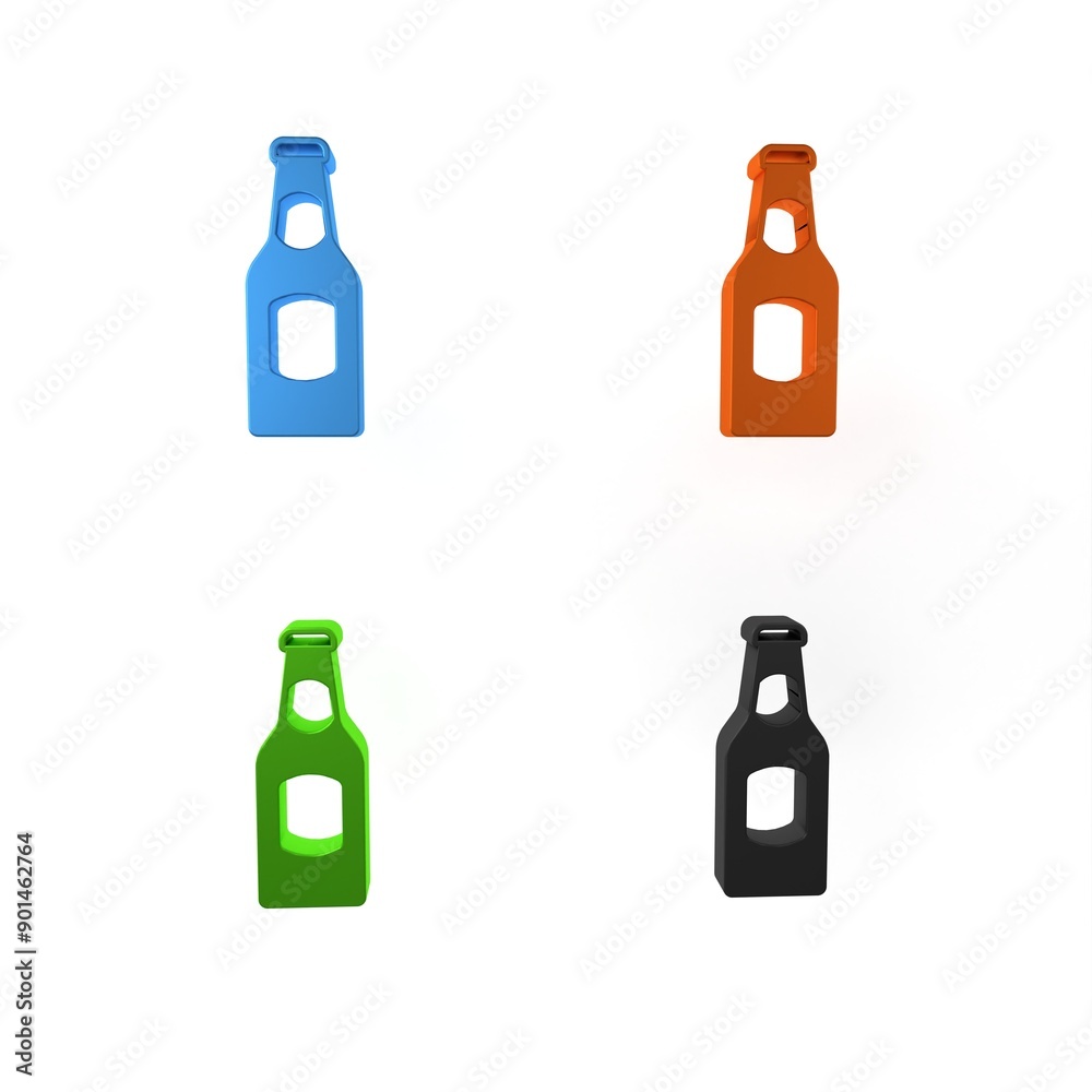 Colorful Beer bottle icon isolated on white background. Minimalism concept. 3D render illustration Colorful Beer bottle icon isolated on white background. Minimalism concept. 3D render illustration