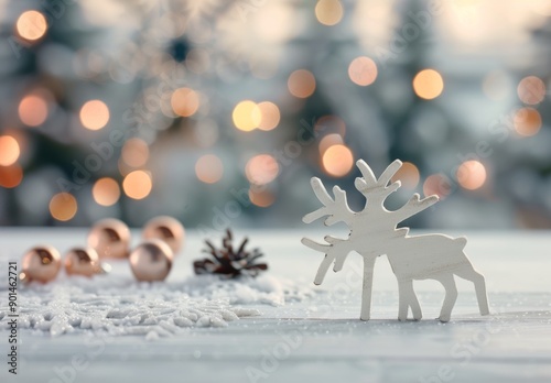White Reindeer and Candle With Snowflake Decoration