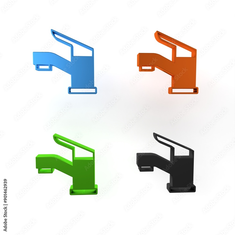 Colorful Water tap icon isolated on white background. Minimalism concept. 3D render illustration Colorful Water tap icon isolated on white background. Minimalism concept. 3D render illustration