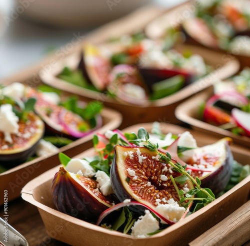 Fig and Feta Salad in Wooden Bowl