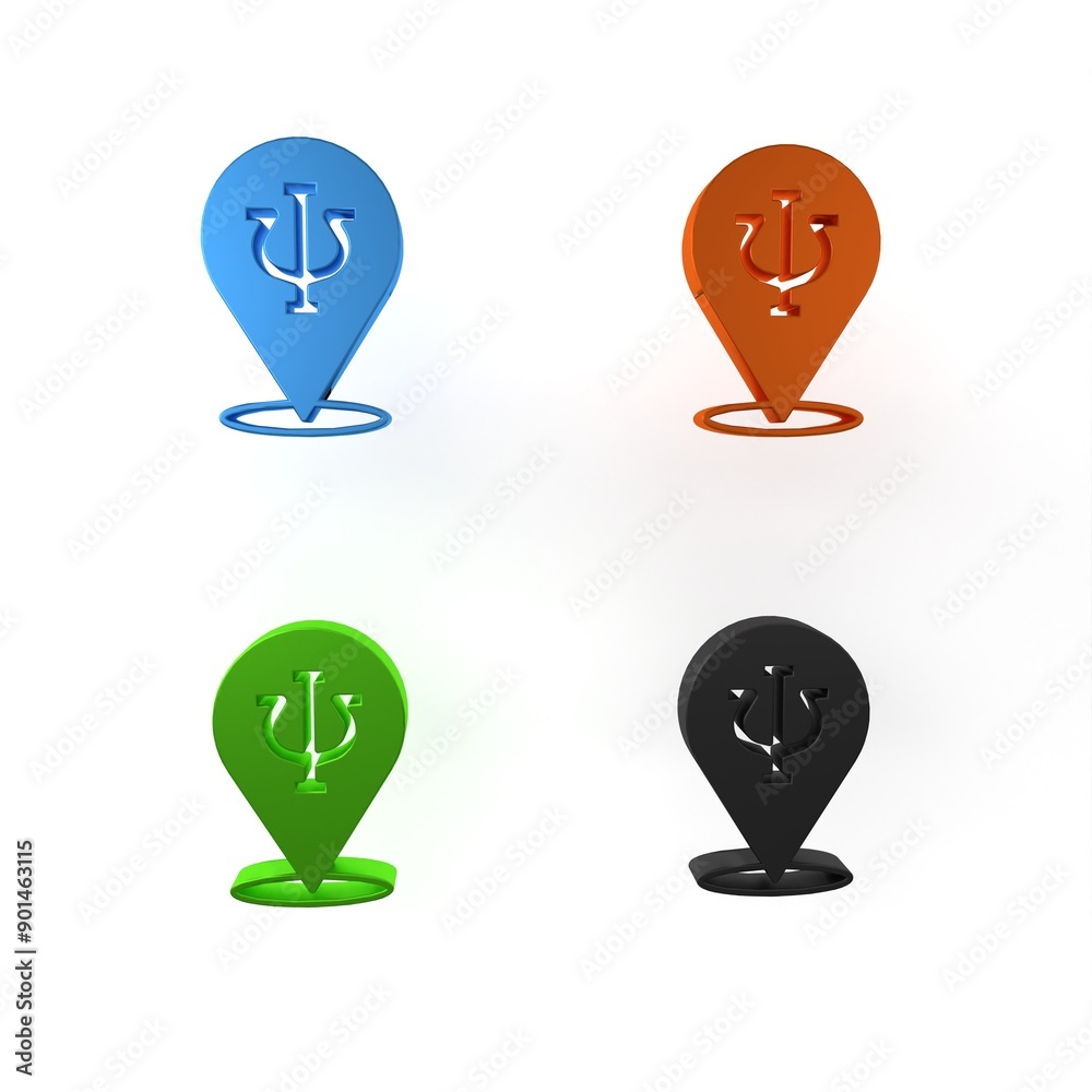 Colorful Psychology icon isolated on white background. Psi symbol. Mental health concept, psychoanalysis analysis and psychotherapy. Minimalism concept. 3D render illustration