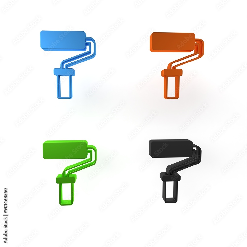 Colorful Paint roller brush icon isolated on white background. Minimalism concept. 3D render illustration Colorful Paint roller brush icon isolated on white background. Minimalism concept. 3D render illustration