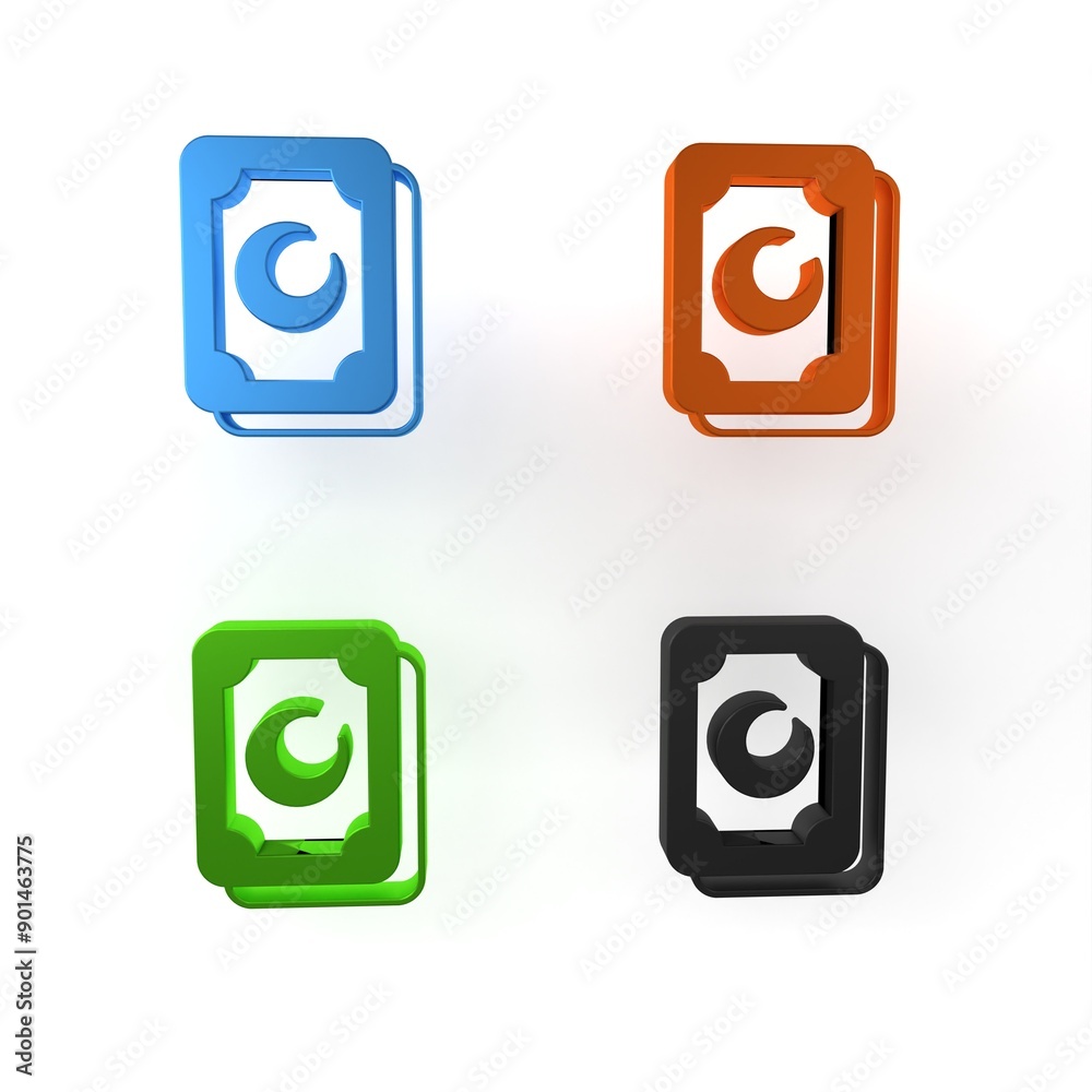 Colorful Tarot cards icon isolated on white background. Magic occult set of tarot cards. Minimalism concept. 3D render illustration Colorful Tarot cards icon isolated on white background. Magic occult set of tarot cards. Minimalism concept. 3D render illustration