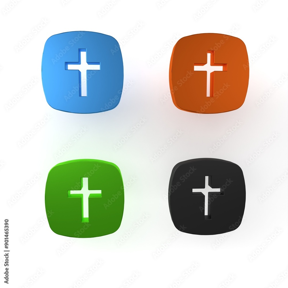 Colorful Christian cross icon isolated on white background. Church cross. Minimalism concept. 3D render illustration Colorful Christian cross icon isolated on white background. Church cross. Minimalism concept. 3D render illustration