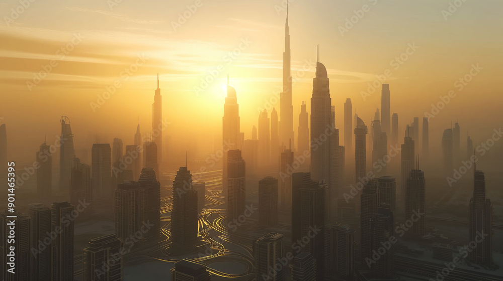 Fototapeta premium Dubai cityscape featuring an amazing city center skyline with luxury skyscrapers at sunrise in the United Arab Emirate