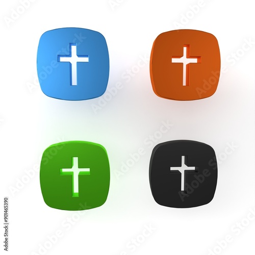 Colorful Christian cross icon isolated on white background. Church cross. Minimalism concept. 3D render illustration