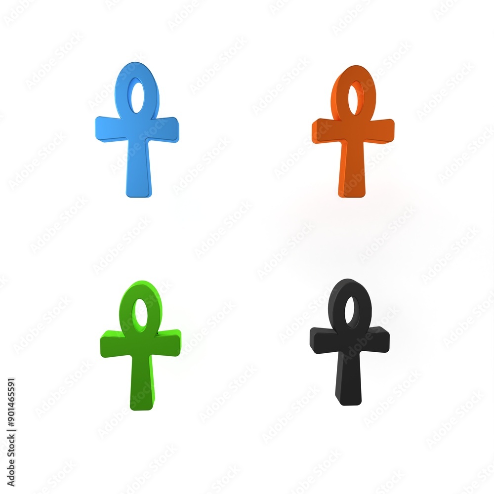 Colorful Cross ankh icon isolated on white background. Egyptian word for life or symbol of immortality. Minimalism concept. 3D render illustration Colorful Cross ankh icon isolated on white background. Egyptian word for life or symbol of immortality. Minimalism concept. 3D render illustration
