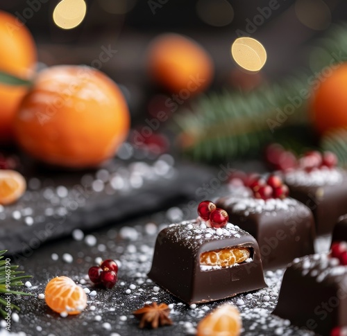 Chocolate and Tangerines With Snowfall