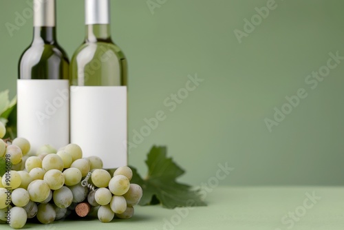 Green Grapes and Cork on Wooden Table