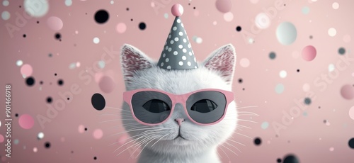 Cat Wearing Party Hat And Sunglasses