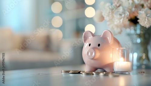 Piggy Bank Savings With Candlelight