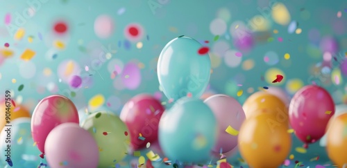 Colorful Balloons and Confetti