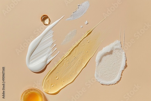 Variety of Skincare Creams on Beige Background photo