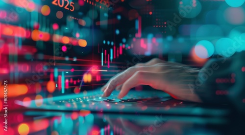 Hands Typing On Laptop With Financial Data