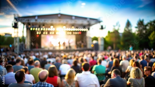 Wallpaper Mural Crowd at Outdoor Theater Performance - People enjoying an outdoor theater performance with a blurred stage and surrounding scenery.
 Torontodigital.ca