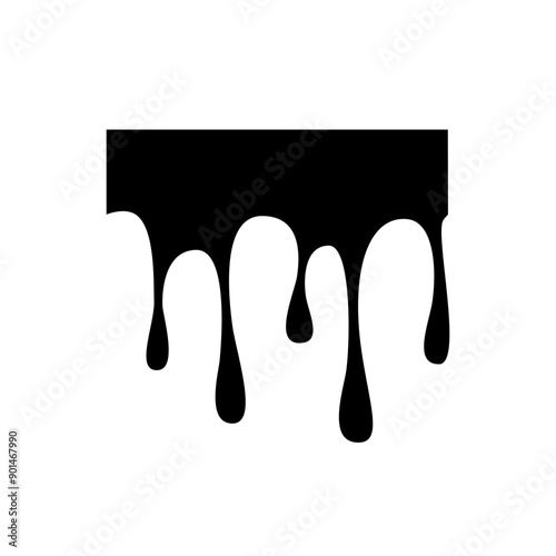 Smudges of black paint. Vector illustration of dripping drops. Drawing of flow down liquid. Sample of blood, mucus or paint.