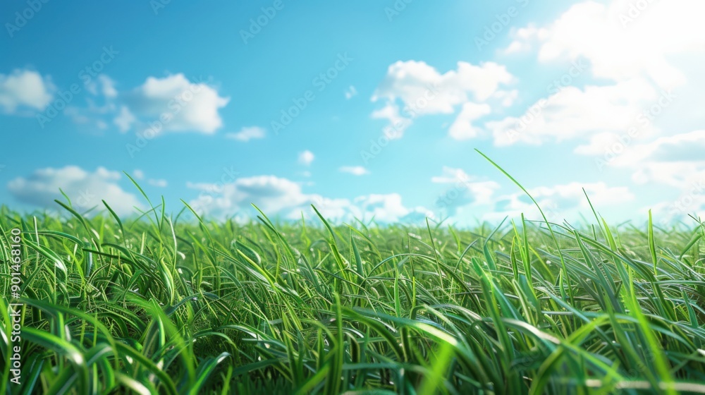 Obraz premium A field of grass with a clear blue sky in the background