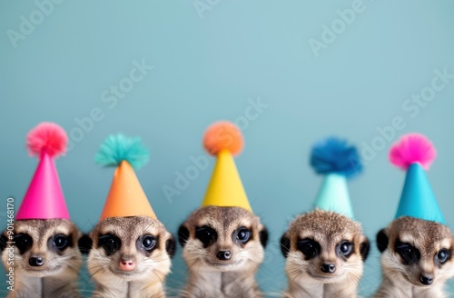 Five Meerkats In Party Hats