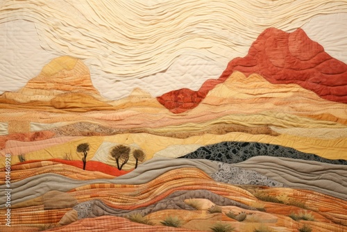 Desert landscape painting quilt. photo