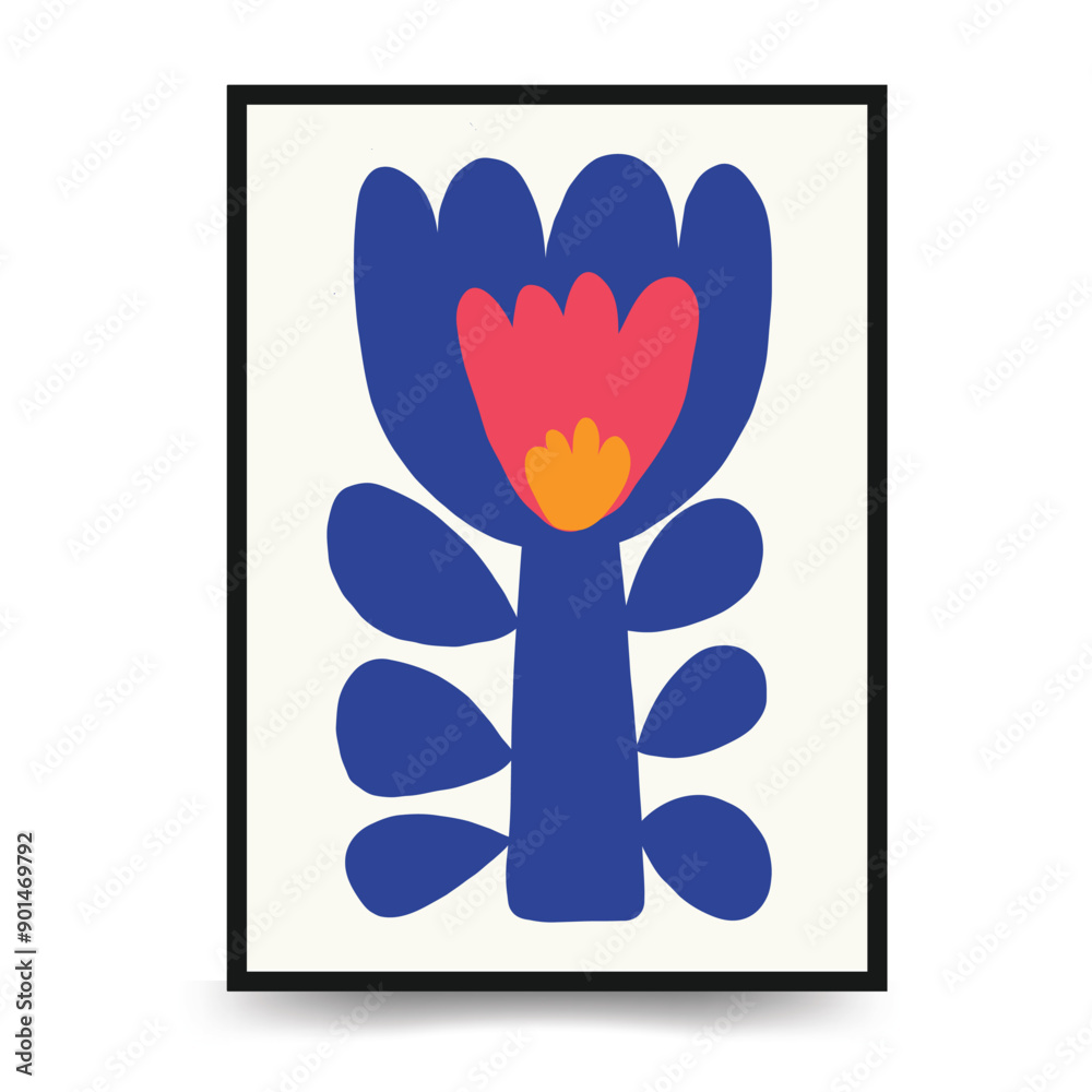Obraz premium Abstract Floral Posters Template in Modern Trendy Matisse Minimal Style. Hand-Drawn Design. Ideal for Boho Style Poster Designs. Wallpaper, Wall Decor, Prints, Postcards template. Vector illustrations