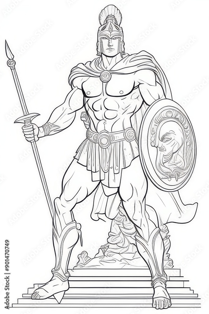 Fototapeta premium coloring book Hoplite warrior, full body, hand drown line art