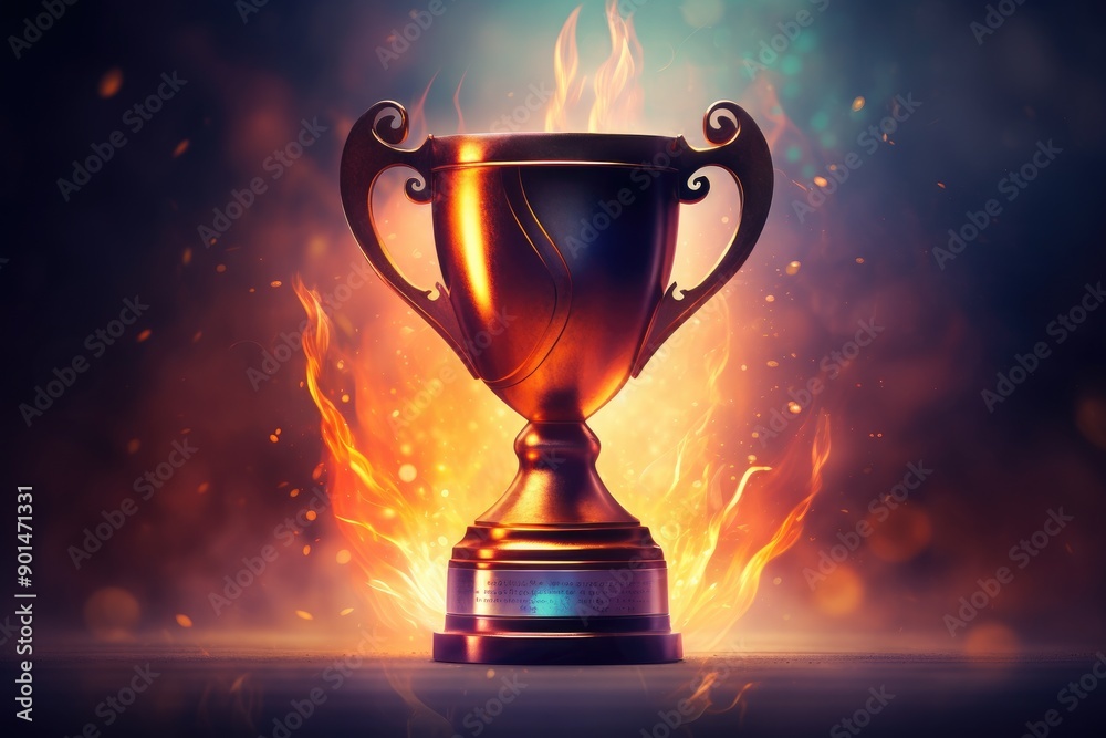 Impressive Winner Trophy Adorned With Flames Against a Blurred Dynamic Background Impressive Winner Trophy Adorned With Flames Against a Blurred Dynamic Background