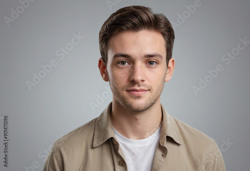 Portrait view of a regular Art Director , candid, social media, avatar image, plain solid background