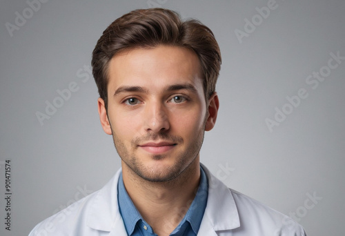 Portrait view of a regular Biochemist , candid, social media, avatar image, plain solid background