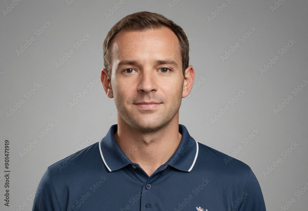 Obraz premium Portrait view of a regular Coach , candid, social media, avatar image, plain solid background