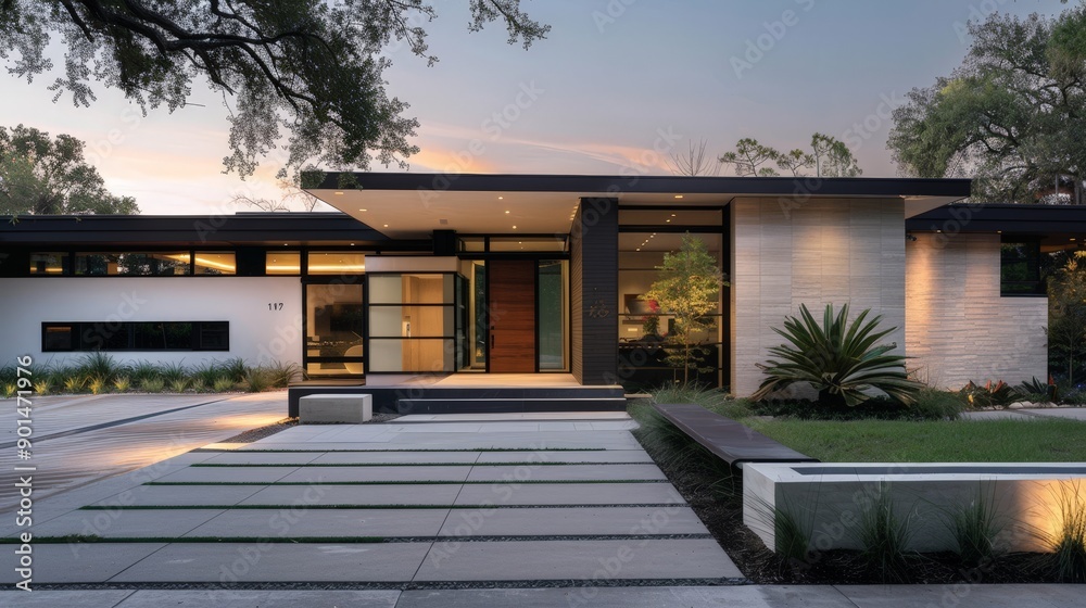 Write about the contemporary design elements of a minimalist house exterior. Describe clean lines, geometric shapes, Write about the contemporary design elements of a minimalist house exterior. Describe clean lines, geometric shapes,