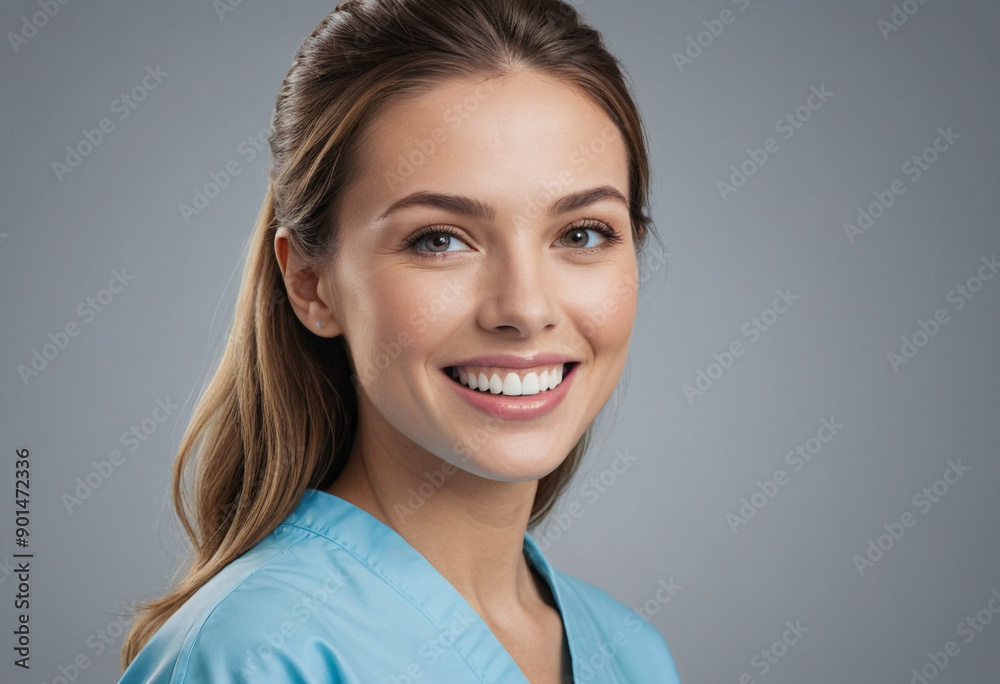 Portrait view of a regular Dental Hygienist , candid, social media, avatar image, plain solid background Portrait view of a regular Dental Hygienist , candid, social media, avatar image, plain solid background