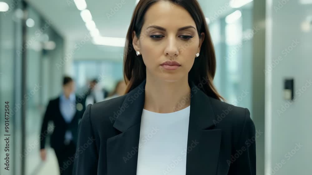 Confident businesswoman in formal attire in modern office background Confident businesswoman in formal attire in modern office background