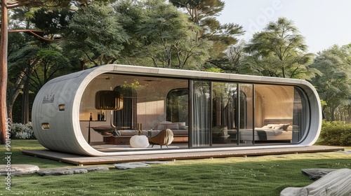 Write about the customization options available in a 3D-printed house. Describe modular configurations, adjustable layouts