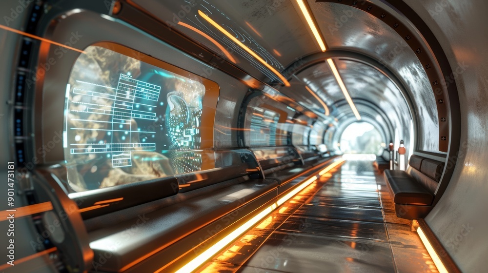 Fototapeta premium Immersive Learning Journey Express Pod Tunnel Experience with Educational Projections