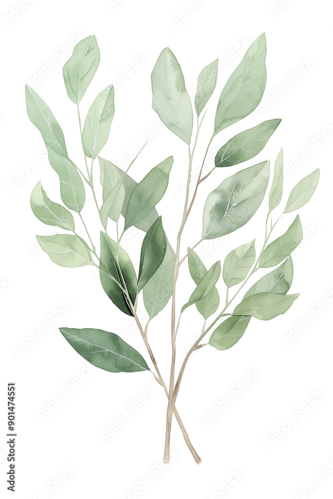 Vibrant Leaf Branch Illustration with Detailed Veins and Textured Green Leaves Vibrant Leaf Branch Illustration with Detailed Veins and Textured Green Leaves