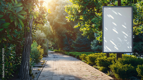 Wallpaper Mural blank white poster mockup in the garden of city park Torontodigital.ca