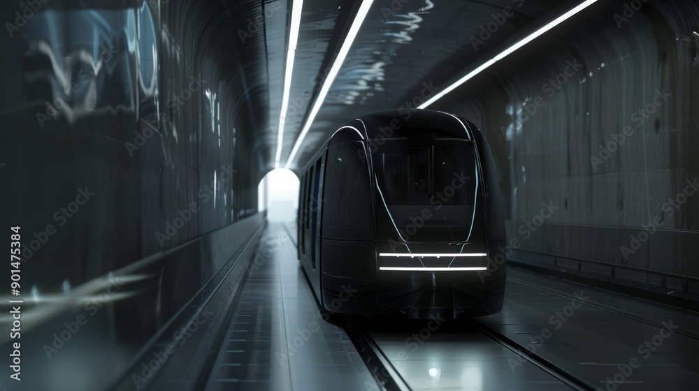 Fototapeta premium Zen Commute Serene Podcar Journey Through Futuristic Tunnel