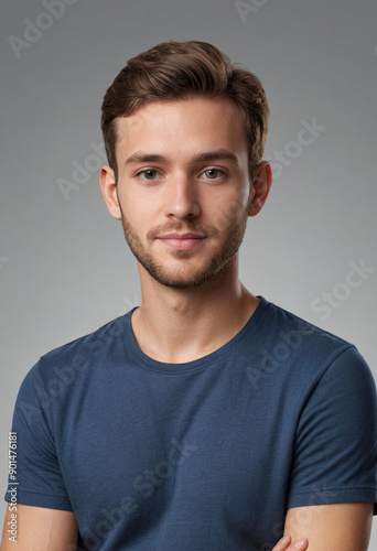 Portrait view of a regular Designer , candid, social media, avatar image, plain solid background