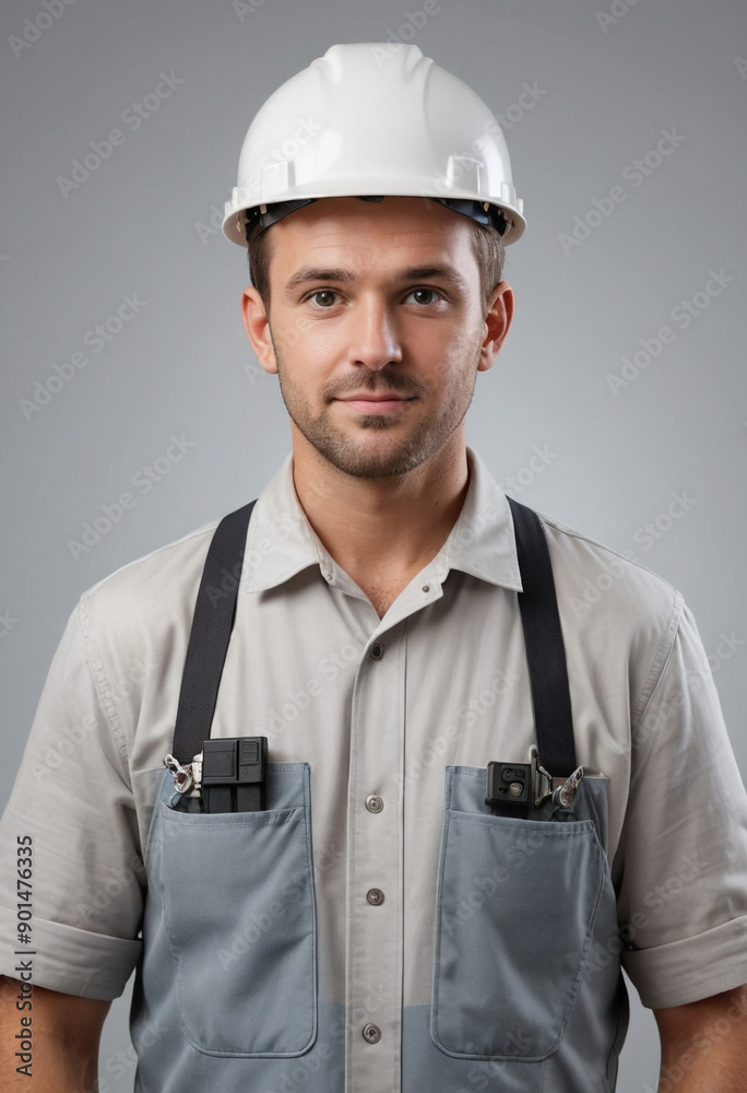 Portrait view of a regular Electrician , candid, social media, avatar image, plain solid background Portrait view of a regular Electrician , candid, social media, avatar image, plain solid background
